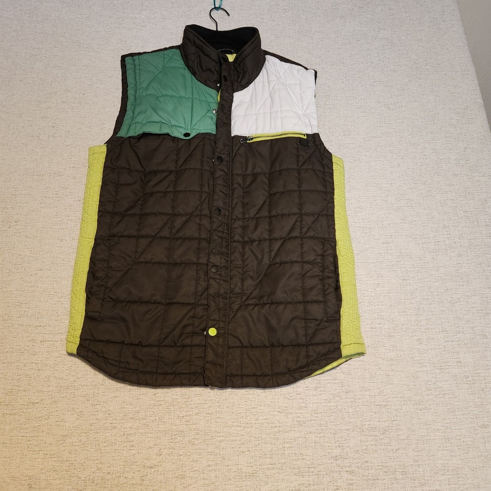 Hurley Covert Quilted Vest Men XL Brown Green Colorblock Puffer Sleeveless Coat